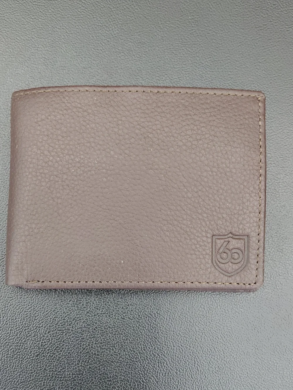 Classic Pebbled Leather Bi-Fold Wallet in Light Taupe